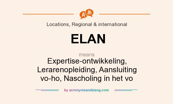 What does ELAN mean? It stands for Expertise-ontwikkeling, Lerarenopleiding, Aansluiting vo-ho, Nascholing in het vo