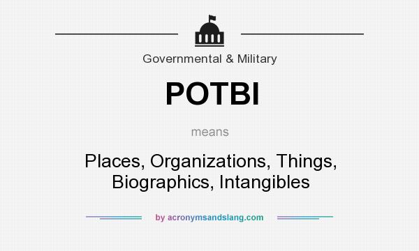 What does POTBI mean? It stands for Places, Organizations, Things, Biographics, Intangibles