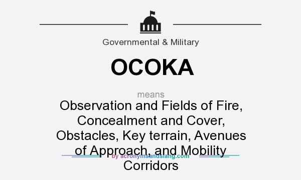 What does OCOKA mean? It stands for Observation and Fields of Fire, Concealment and Cover, Obstacles, Key terrain, Avenues of Approach, and Mobility Corridors