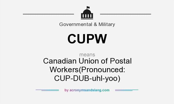 What does CUPW mean? It stands for Canadian Union of Postal Workers(Pronounced: CUP-DUB-uhl-yoo)