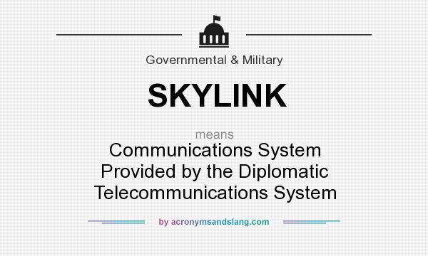 What does SKYLINK mean? It stands for Communications System Provided by the Diplomatic Telecommunications System