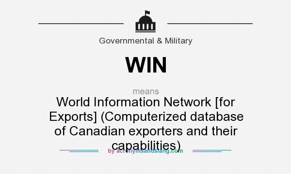What does WIN mean? It stands for World Information Network [for Exports] (Computerized database of Canadian exporters and their capabilities)