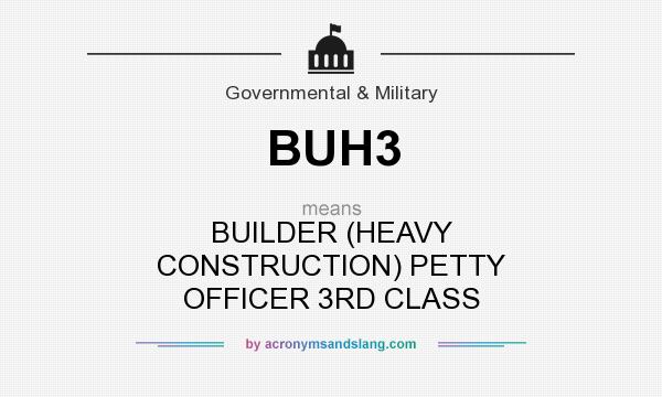 What does BUH3 mean? It stands for BUILDER (HEAVY CONSTRUCTION) PETTY OFFICER 3RD CLASS