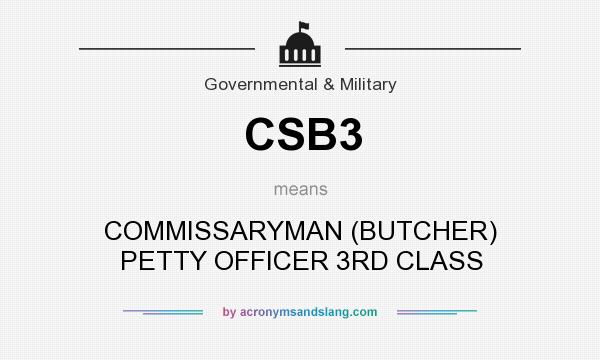What does CSB3 mean? It stands for COMMISSARYMAN (BUTCHER) PETTY OFFICER 3RD CLASS