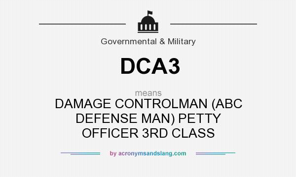 What does DCA3 mean? It stands for DAMAGE CONTROLMAN (ABC DEFENSE MAN) PETTY OFFICER 3RD CLASS