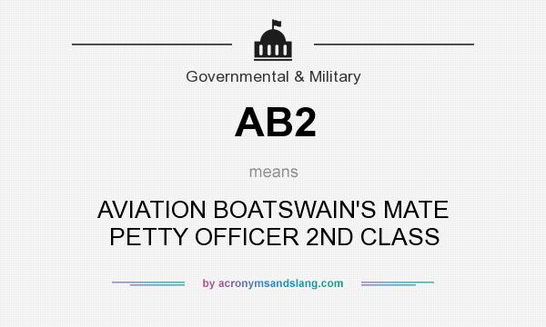 What does AB2 mean? It stands for AVIATION BOATSWAIN`S MATE PETTY OFFICER 2ND CLASS