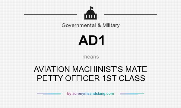 What does AD1 mean? It stands for AVIATION MACHINIST`S MATE PETTY OFFICER 1ST CLASS