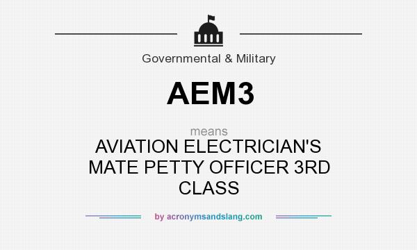 What does AEM3 mean? It stands for AVIATION ELECTRICIAN`S MATE PETTY OFFICER 3RD CLASS