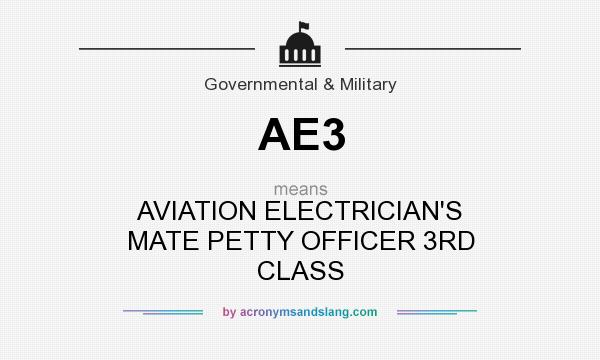 What does AE3 mean? It stands for AVIATION ELECTRICIAN`S MATE PETTY OFFICER 3RD CLASS