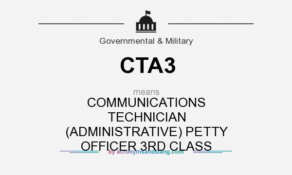 What does CTA3 mean? It stands for COMMUNICATIONS TECHNICIAN (ADMINISTRATIVE) PETTY OFFICER 3RD CLASS