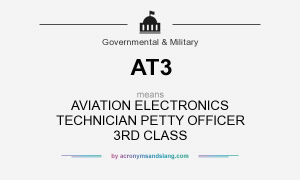 What does AT3 mean? It stands for AVIATION ELECTRONICS TECHNICIAN PETTY OFFICER 3RD CLASS