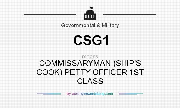 What does CSG1 mean? It stands for COMMISSARYMAN (SHIP`S COOK) PETTY OFFICER 1ST CLASS