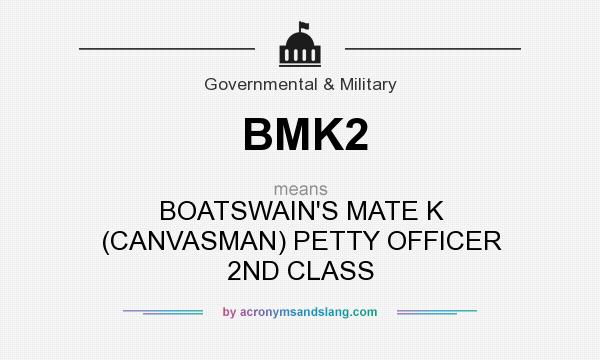 What does BMK2 mean? It stands for BOATSWAIN`S MATE K (CANVASMAN) PETTY OFFICER 2ND CLASS