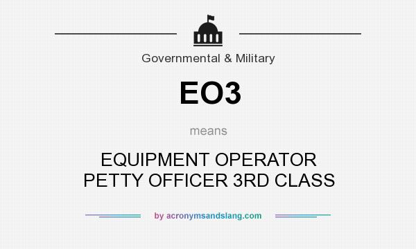 What does EO3 mean? It stands for EQUIPMENT OPERATOR PETTY OFFICER 3RD CLASS