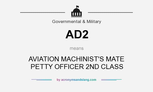 What does AD2 mean? It stands for AVIATION MACHINIST`S MATE PETTY OFFICER 2ND CLASS
