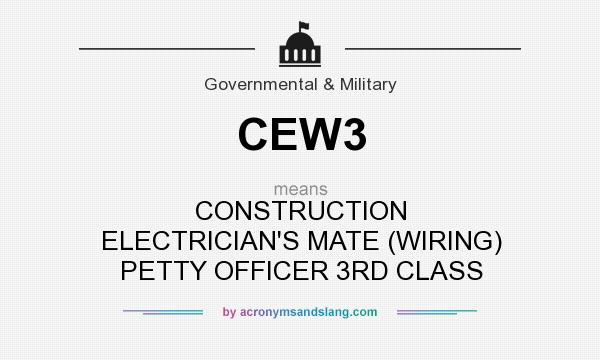 What does CEW3 mean? It stands for CONSTRUCTION ELECTRICIAN`S MATE (WIRING) PETTY OFFICER 3RD CLASS