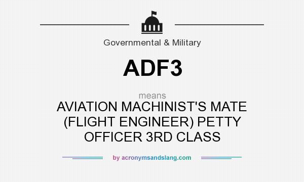 What does ADF3 mean? It stands for AVIATION MACHINIST`S MATE (FLIGHT ENGINEER) PETTY OFFICER 3RD CLASS