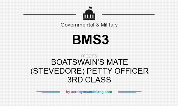 What does BMS3 mean? It stands for BOATSWAIN`S MATE (STEVEDORE) PETTY OFFICER 3RD CLASS
