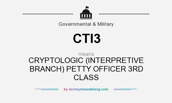 What does CTI3 mean? It stands for CRYPTOLOGIC (INTERPRETIVE BRANCH) PETTY OFFICER 3RD CLASS