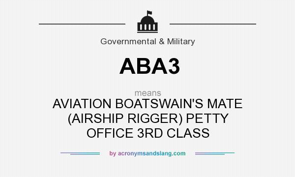 What does ABA3 mean? It stands for AVIATION BOATSWAIN`S MATE (AIRSHIP RIGGER) PETTY OFFICE 3RD CLASS
