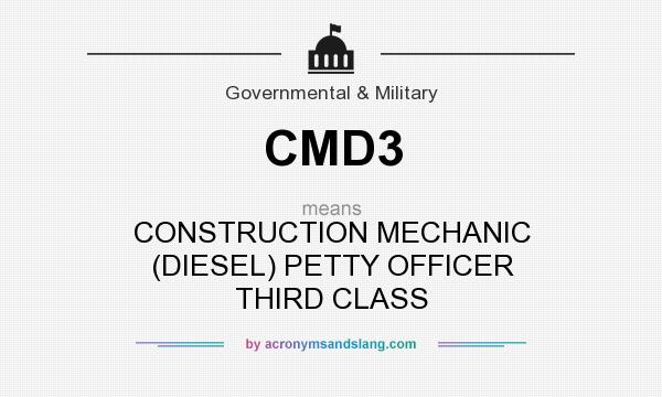 What does CMD3 mean? It stands for CONSTRUCTION MECHANIC (DIESEL) PETTY OFFICER THIRD CLASS