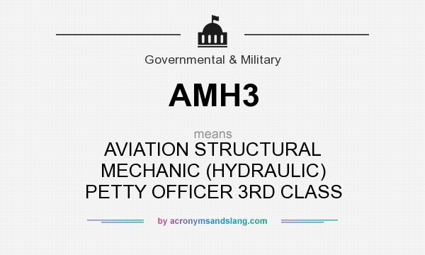 What does AMH3 mean? It stands for AVIATION STRUCTURAL MECHANIC (HYDRAULIC) PETTY OFFICER 3RD CLASS