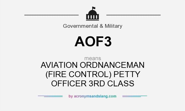 What does AOF3 mean? It stands for AVIATION ORDNANCEMAN (FIRE CONTROL) PETTY OFFICER 3RD CLASS