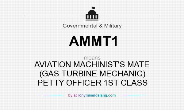 What does AMMT1 mean? It stands for AVIATION MACHINIST`S MATE (GAS TURBINE MECHANIC) PETTY OFFICER 1ST CLASS