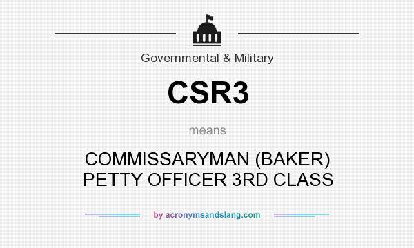 What does CSR3 mean? It stands for COMMISSARYMAN (BAKER) PETTY OFFICER 3RD CLASS