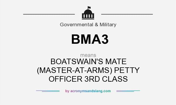 What does BMA3 mean? It stands for BOATSWAIN`S MATE (MASTER-AT-ARMS) PETTY OFFICER 3RD CLASS