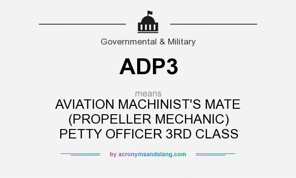 What does ADP3 mean? It stands for AVIATION MACHINIST`S MATE (PROPELLER MECHANIC) PETTY OFFICER 3RD CLASS