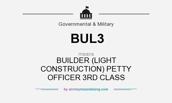 What does BUL3 mean? It stands for BUILDER (LIGHT CONSTRUCTION) PETTY OFFICER 3RD CLASS