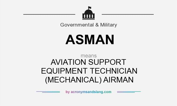 What does ASMAN mean? It stands for AVIATION SUPPORT EQUIPMENT TECHNICIAN (MECHANICAL) AIRMAN