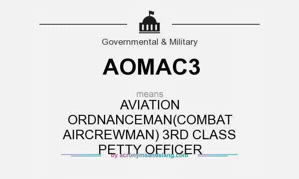 What does AOMAC3 mean? It stands for AVIATION ORDNANCEMAN(COMBAT AIRCREWMAN) 3RD CLASS PETTY OFFICER