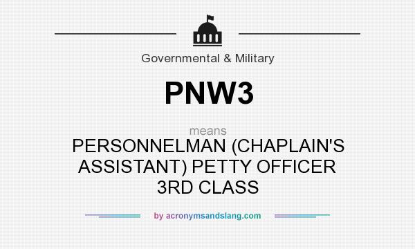 What does PNW3 mean? It stands for PERSONNELMAN (CHAPLAIN`S ASSISTANT) PETTY OFFICER 3RD CLASS