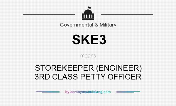 What does SKE3 mean? It stands for STOREKEEPER (ENGINEER) 3RD CLASS PETTY OFFICER