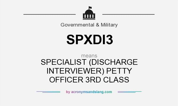 What does SPXDI3 mean? It stands for SPECIALIST (DISCHARGE INTERVIEWER) PETTY OFFICER 3RD CLASS