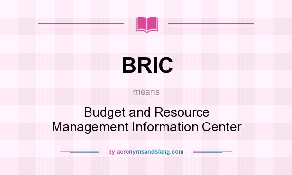 What does BRIC mean? It stands for Budget and Resource Management Information Center
