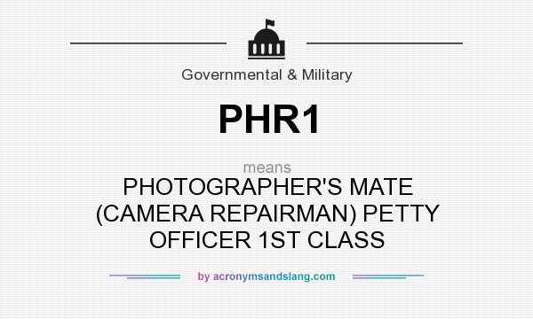 What does PHR1 mean? It stands for PHOTOGRAPHER`S MATE (CAMERA REPAIRMAN) PETTY OFFICER 1ST CLASS
