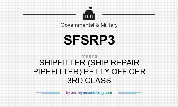 What does SFSRP3 mean? It stands for SHIPFITTER (SHIP REPAIR PIPEFITTER) PETTY OFFICER 3RD CLASS
