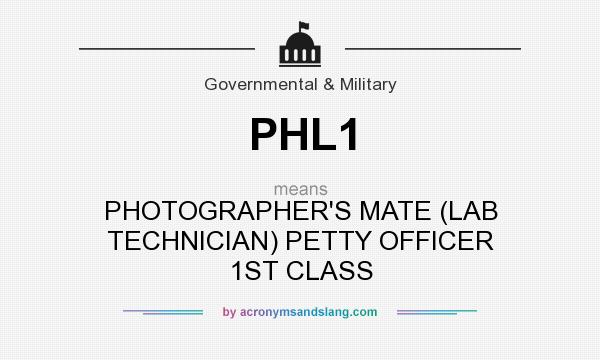 What does PHL1 mean? It stands for PHOTOGRAPHER`S MATE (LAB TECHNICIAN) PETTY OFFICER 1ST CLASS