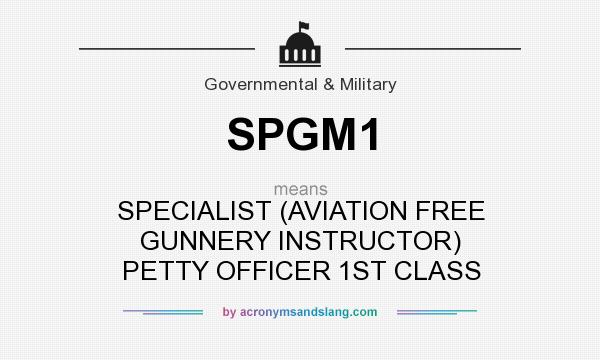 What does SPGM1 mean? It stands for SPECIALIST (AVIATION FREE GUNNERY INSTRUCTOR) PETTY OFFICER 1ST CLASS