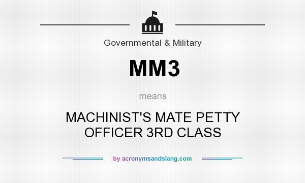What does MM3 mean? It stands for MACHINIST`S MATE PETTY OFFICER 3RD CLASS