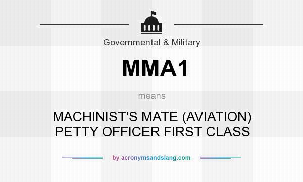 What does MMA1 mean? It stands for MACHINIST`S MATE (AVIATION) PETTY OFFICER FIRST CLASS