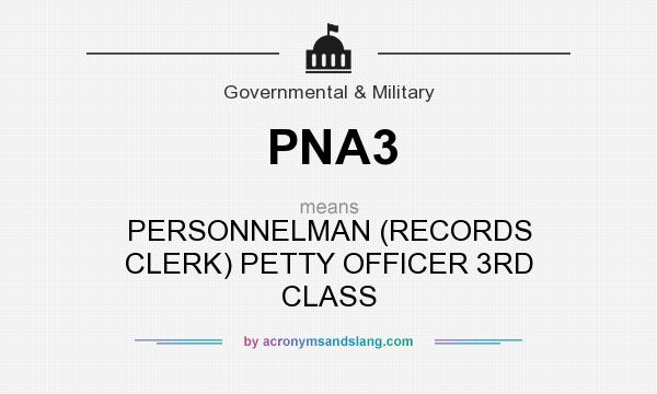 What does PNA3 mean? It stands for PERSONNELMAN (RECORDS CLERK) PETTY OFFICER 3RD CLASS