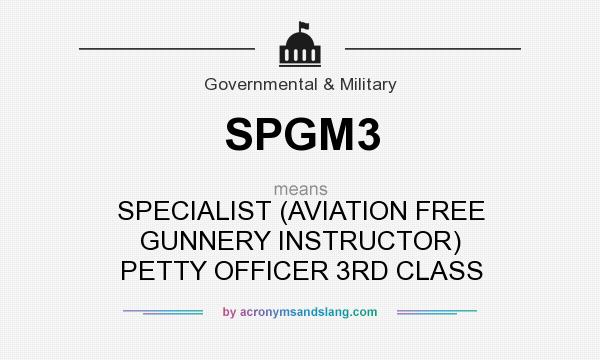 What does SPGM3 mean? It stands for SPECIALIST (AVIATION FREE GUNNERY INSTRUCTOR) PETTY OFFICER 3RD CLASS