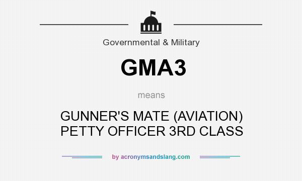 What does GMA3 mean? It stands for GUNNER`S MATE (AVIATION) PETTY OFFICER 3RD CLASS
