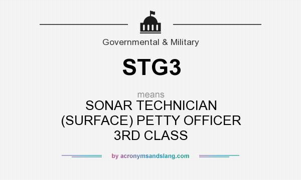 What does STG3 mean? It stands for SONAR TECHNICIAN (SURFACE) PETTY OFFICER 3RD CLASS