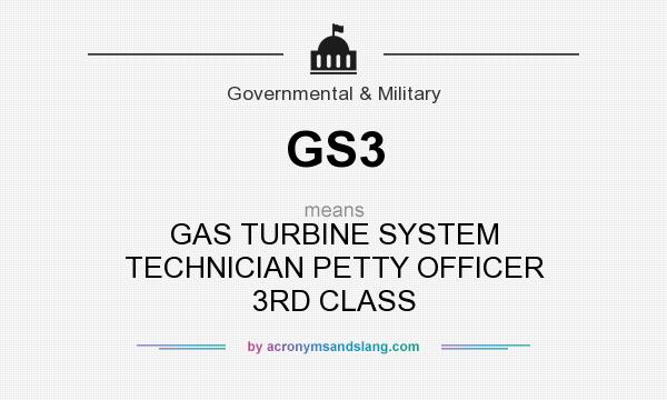 What does GS3 mean? It stands for GAS TURBINE SYSTEM TECHNICIAN PETTY OFFICER 3RD CLASS