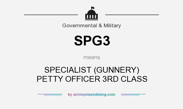 What does SPG3 mean? It stands for SPECIALIST (GUNNERY) PETTY OFFICER 3RD CLASS